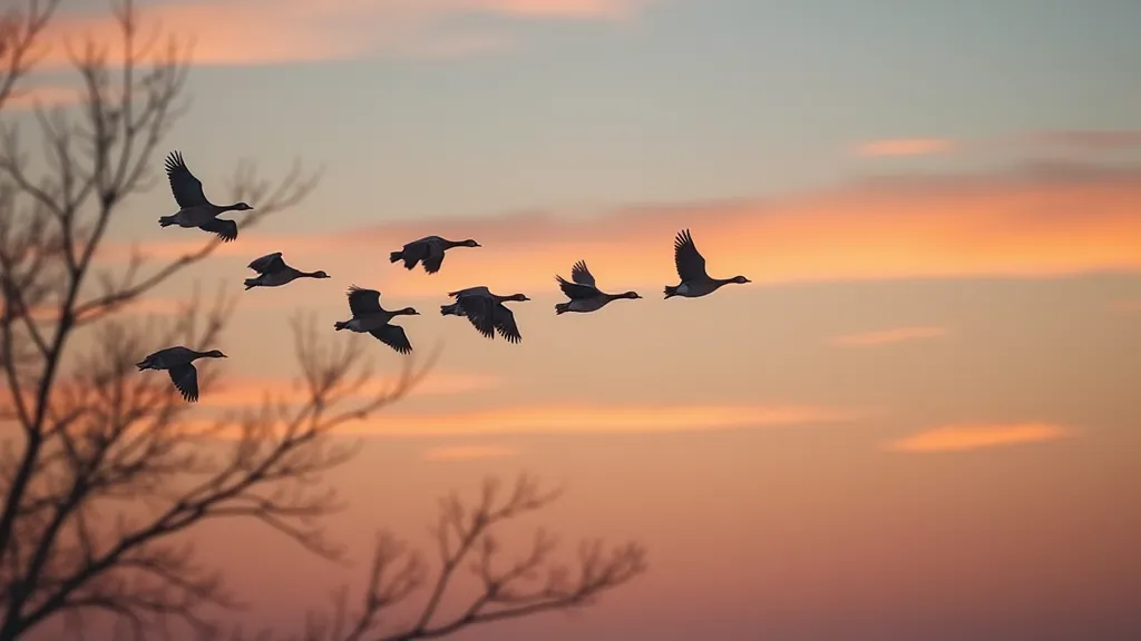 Canada geese migrating in autumn