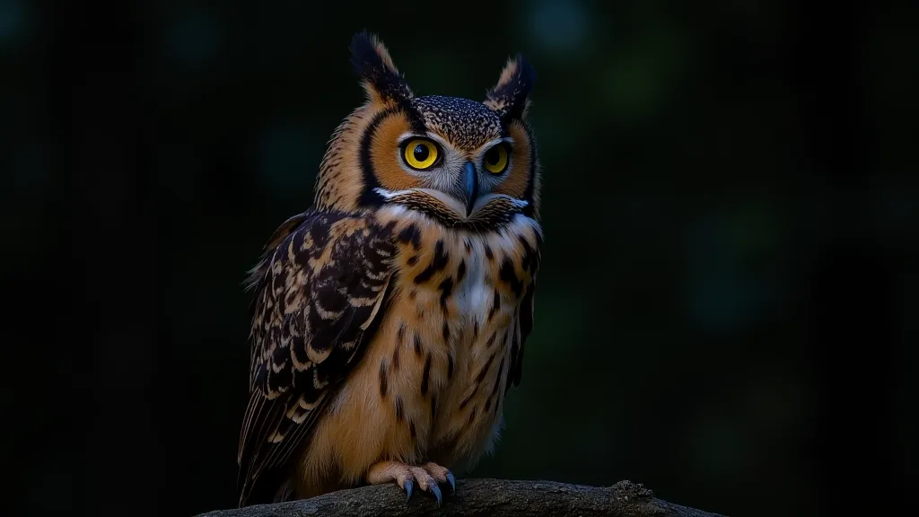 Great Horned Owl in the dark