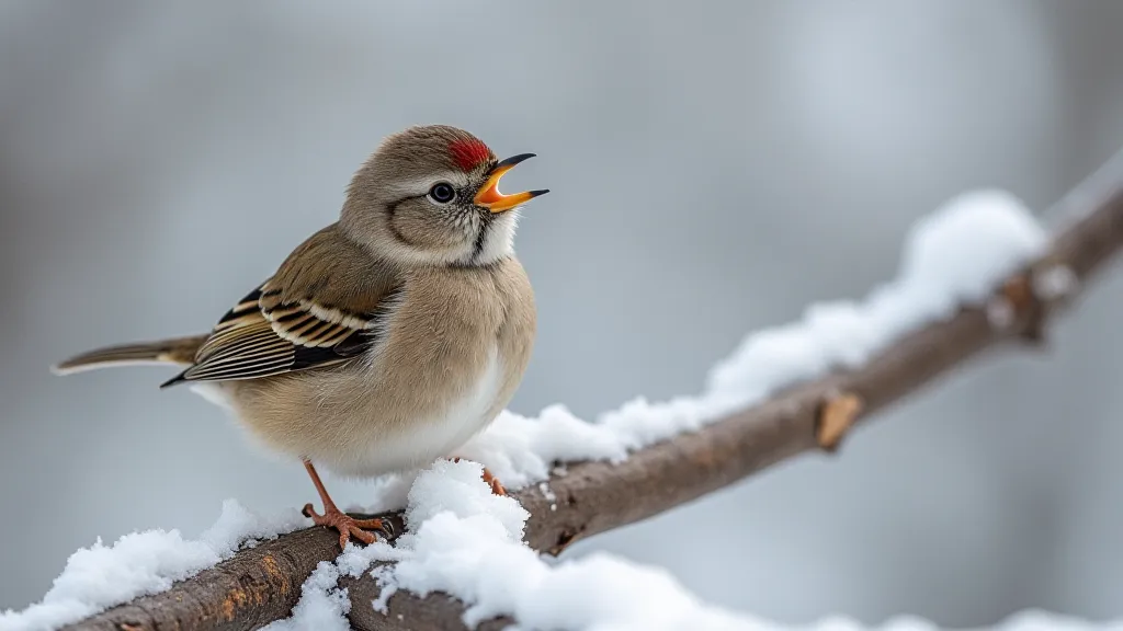 Kinglet singing in winter