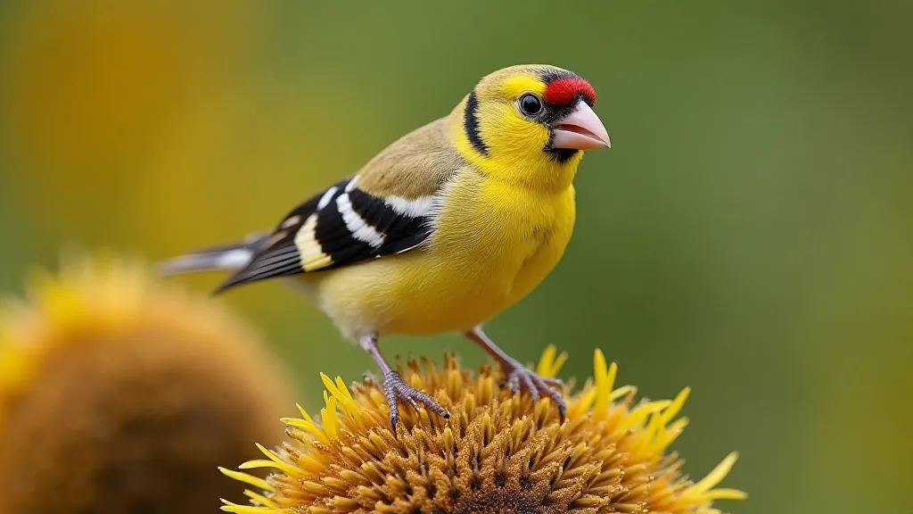 American Goldfinch on a sunflower seed