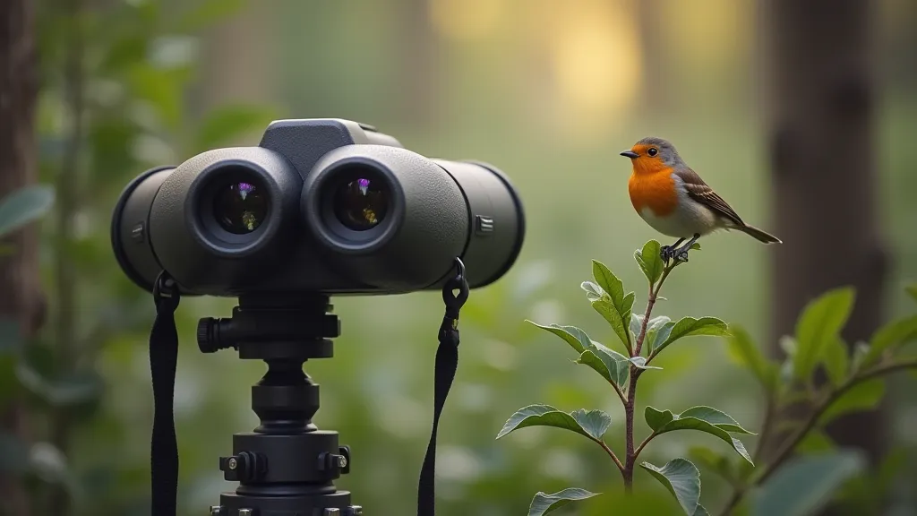 Binoculars focused on a robin