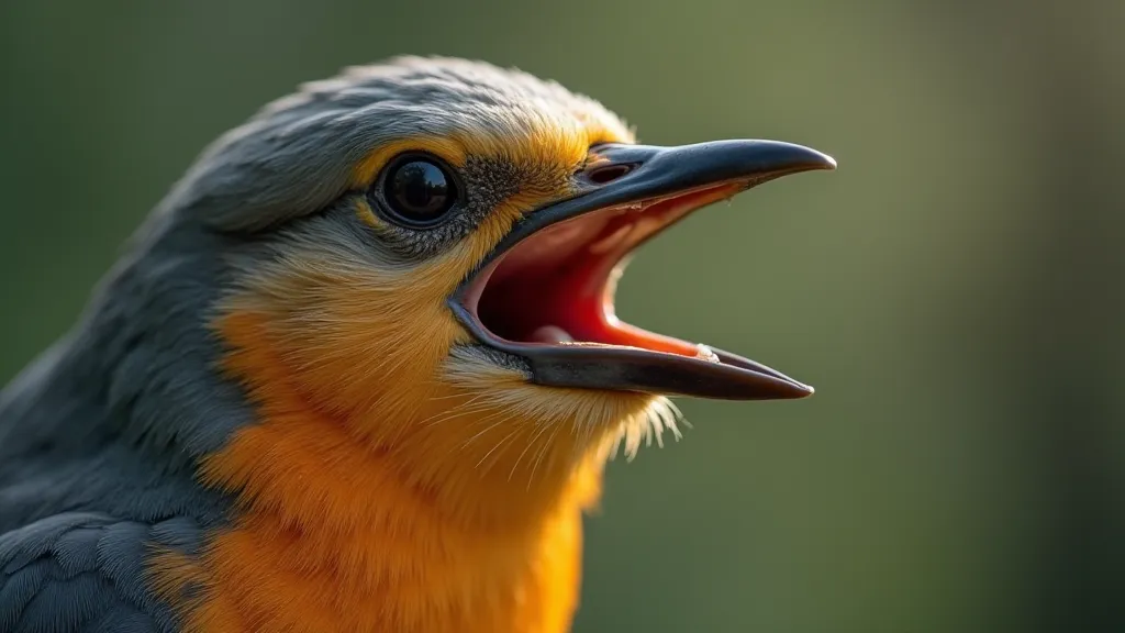 Bird's beak open singing