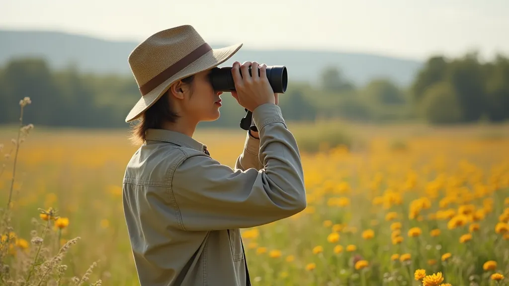 Person birding in comfortable clothing