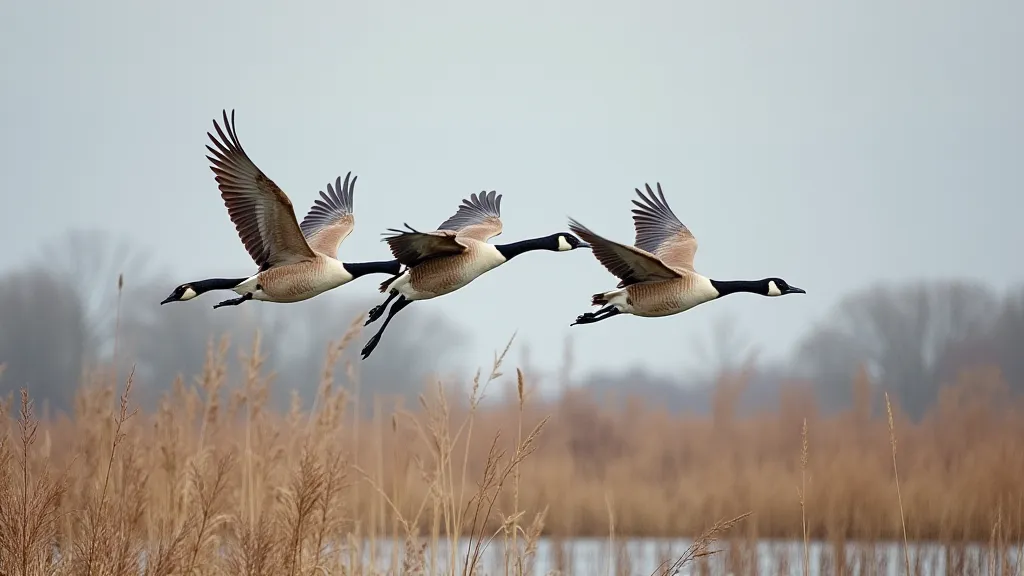 Canada Geese flying over a Chesapeake Bay marsh