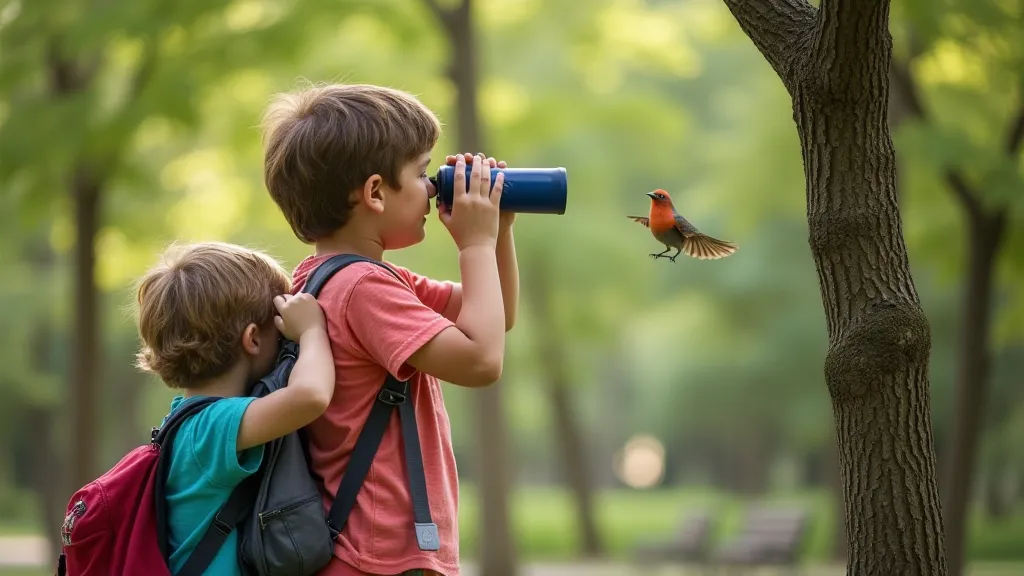 Children using binoculars