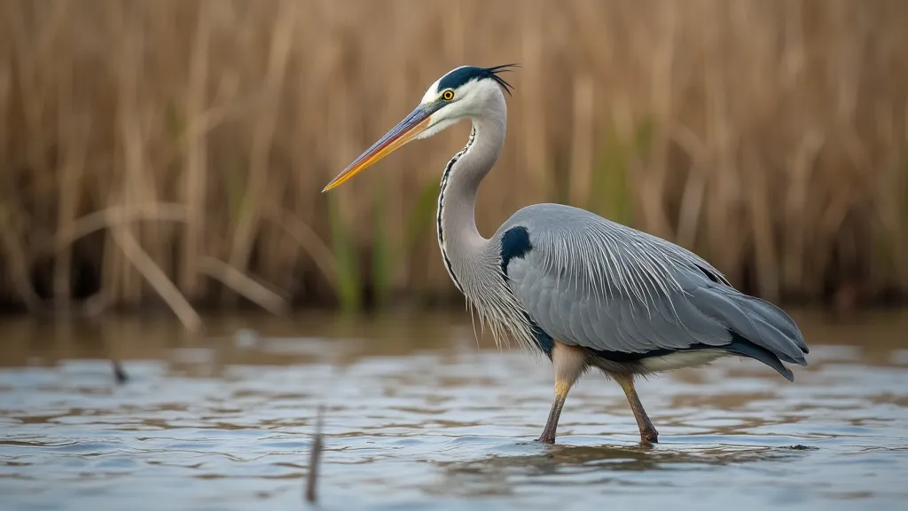 Great Blue Heron hunting in Chesapeake Bay wetlands
