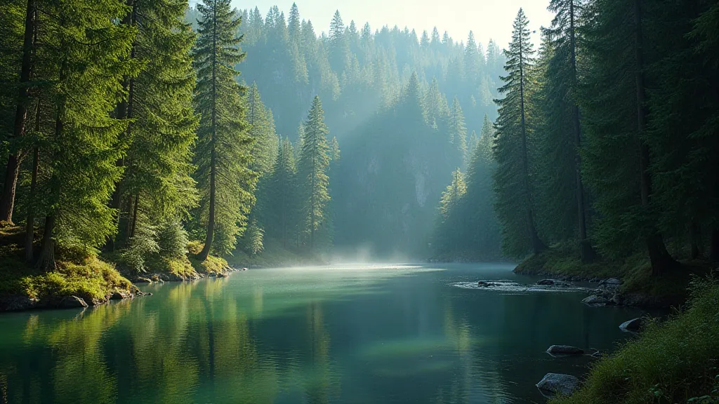 Evergreen forest and lake in the Pacific Northwest