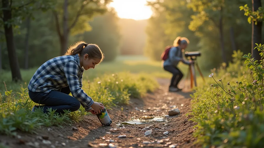 Person picking up trash in a birding spot