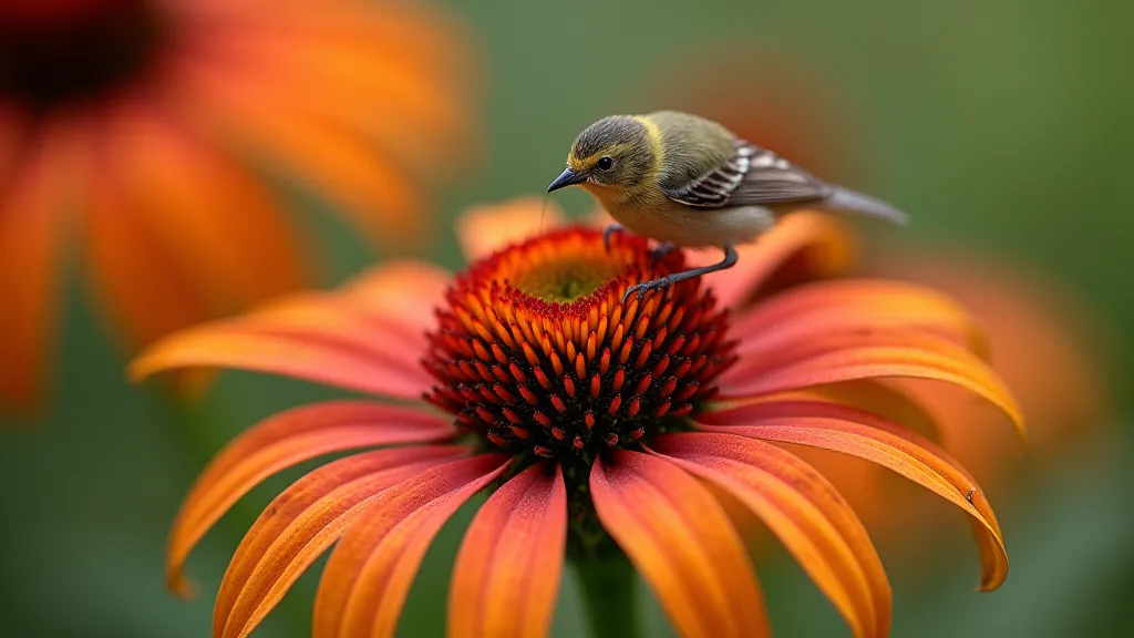 A bird perched on a native wildflower