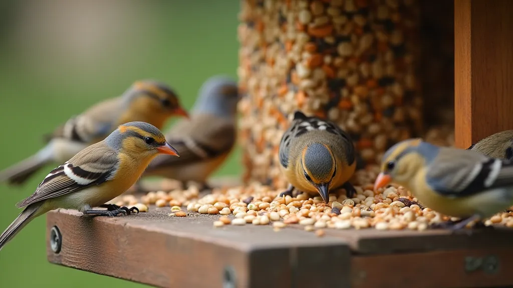 Platform bird feeder with birds feeding