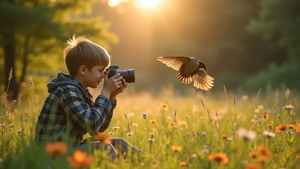 Teenager taking bird photo