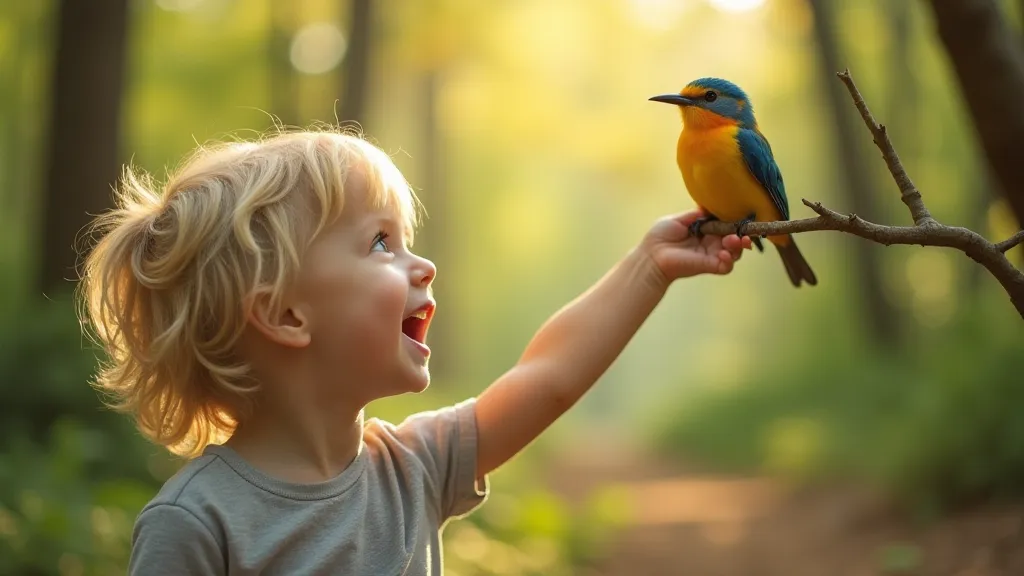 Toddler pointing at a bird
